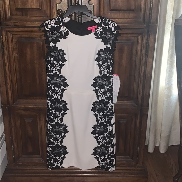 Betsy Johnson white with black lace dress. - Picture 1 of 2